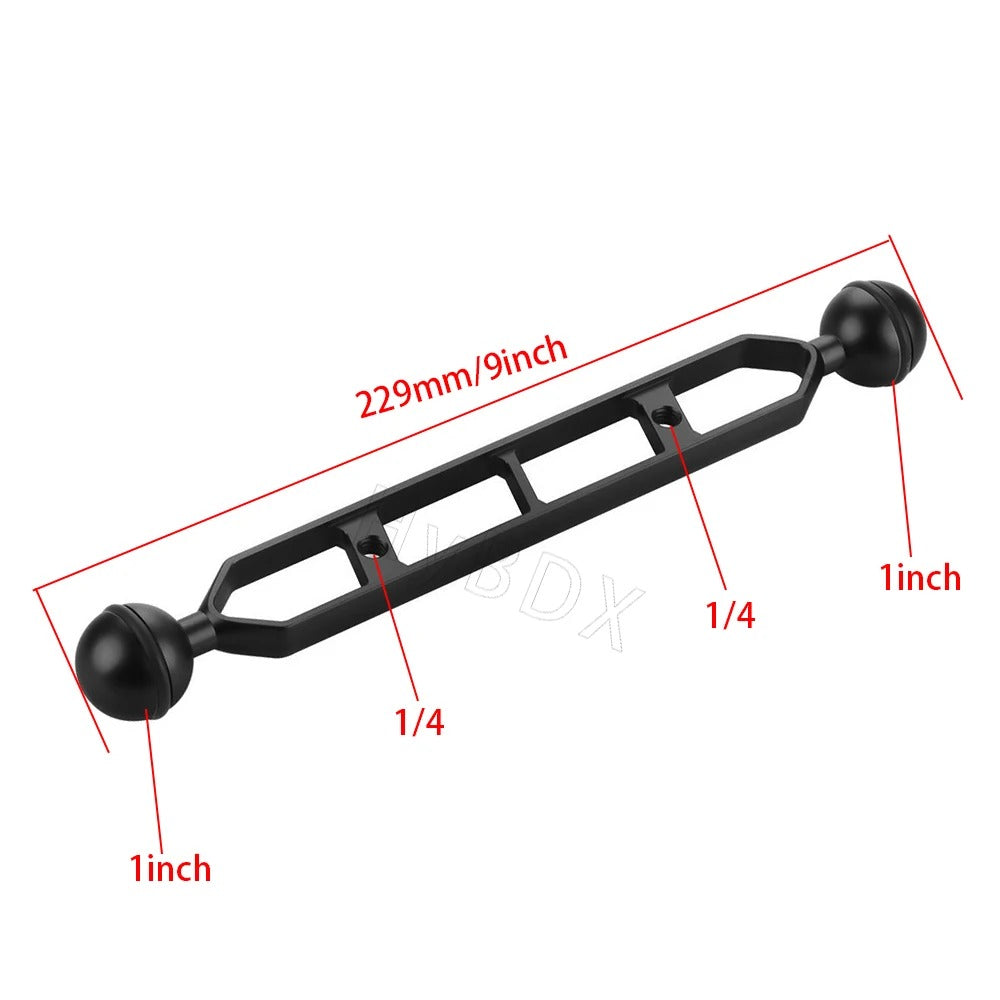 1" Dual Ball Head Arm w/ 1/4" holes - 5"/7"/9"/11" Sizes