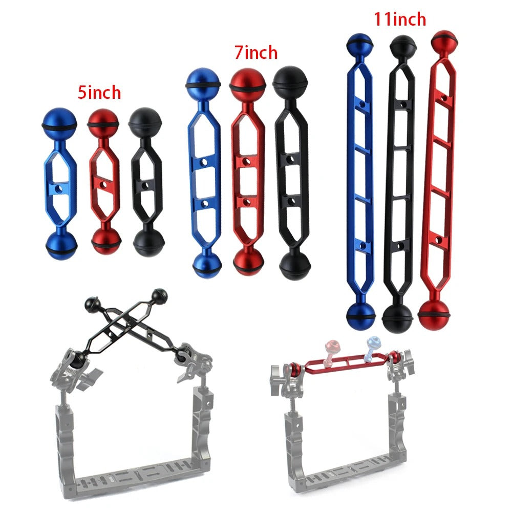 1" Dual Ball Head Arm w/ 1/4" holes - 5"/7"/9"/11" Sizes