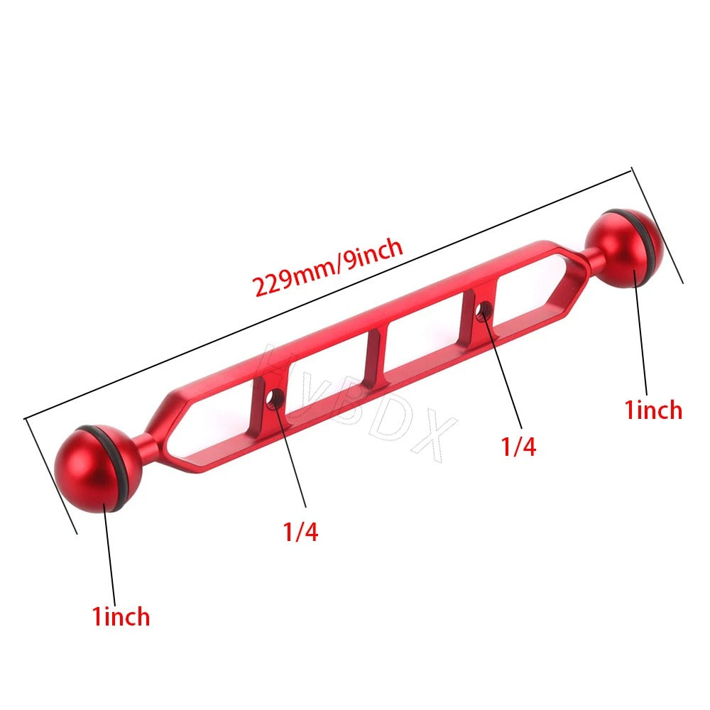 1" Dual Ball Head Arm w/ 1/4" holes - 5"/7"/9"/11" Sizes